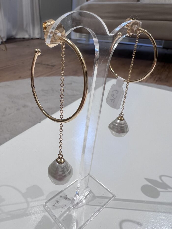 Boucles d’oreilles pendantes Or et perles – Image 4